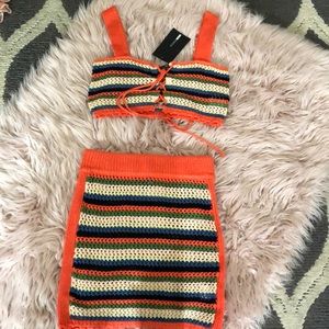 Two piece orange striped outfit
